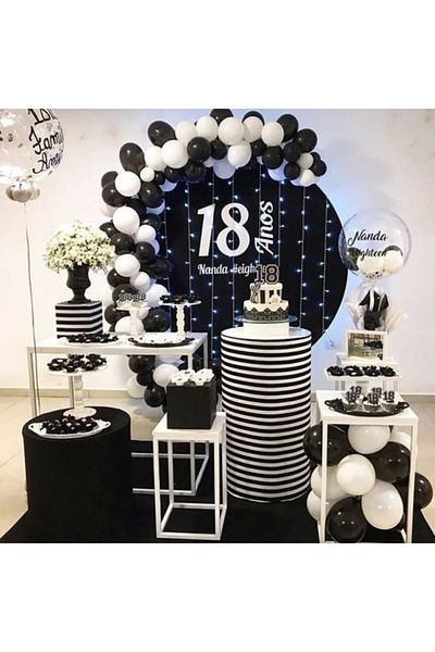 MERİ PARTİ 100 Pieces Black and White Balloon Concept Balloon and Balloon Chain