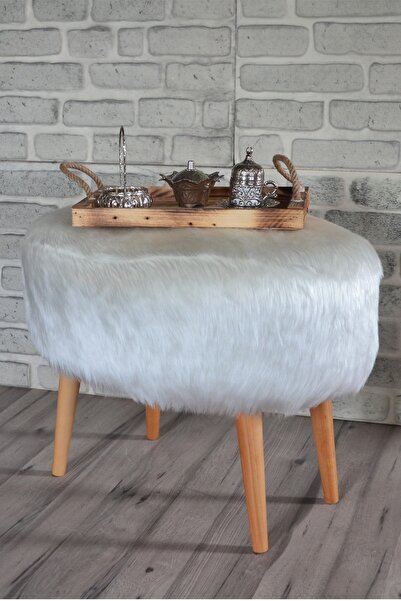 Sanal Mobilya Valente Oval Puf Beyaz Peluş