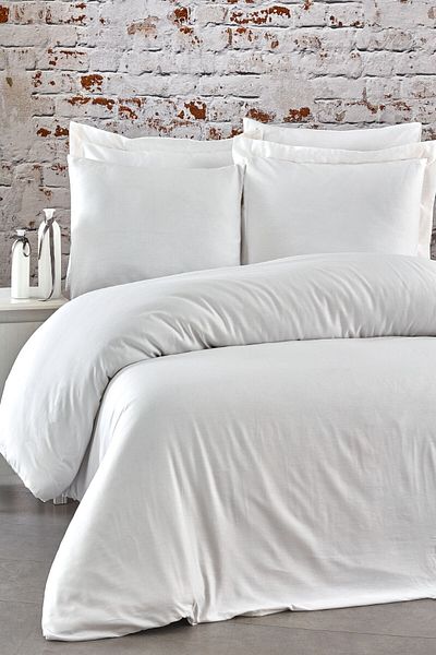 MAJESTE Fabricator Delux Double Cotton Satin Duvet Cover Set 6 Pieces Platinum Solid Color-white