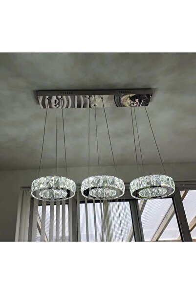 ALA LİGHTİNG Plaket Kristal Taş Işlemeli 304 Krom Paslanmaz Ledli Avize