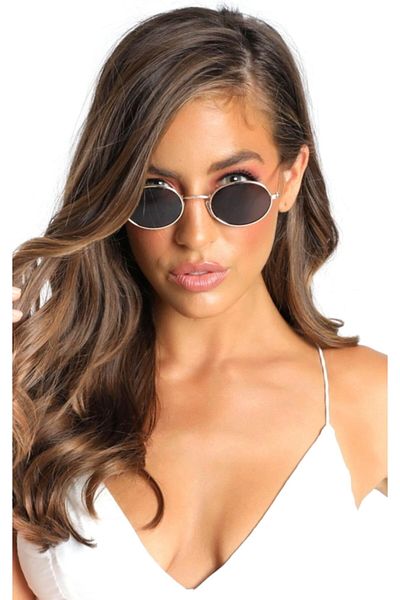Makro Optik Women's Black Gold Metal Framed Ellipse Sunglasses