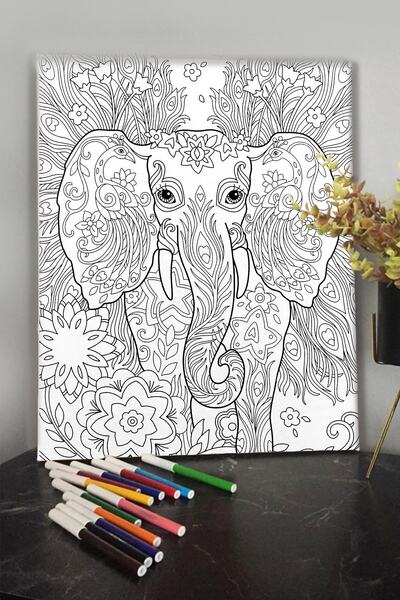 KanvasSepeti Fil 1 40x30cm Çocuklar Için Özel Boyanabilir Tablo Mandala Tablo...