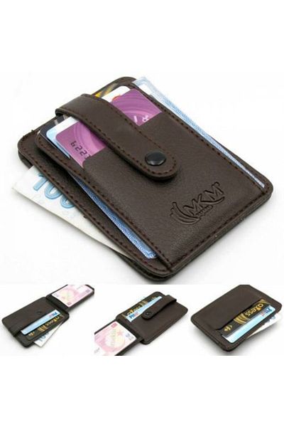 MKM Credit Card Holder Upright Wallet with Snap Fasteners Dark Brown