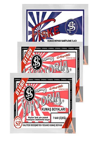 Viktoria Kumaş Boyası 2 Paket.nar Çiçeği+1 Paket. Sabitleyici Fiske