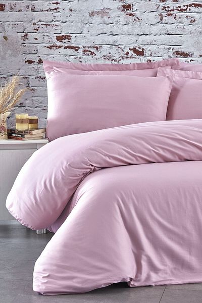 MAJESTE Fabricator Delux Double 100% Cotton Satin Duvet Cover Set (6 Pieces) Platinum Solid Color - Pink