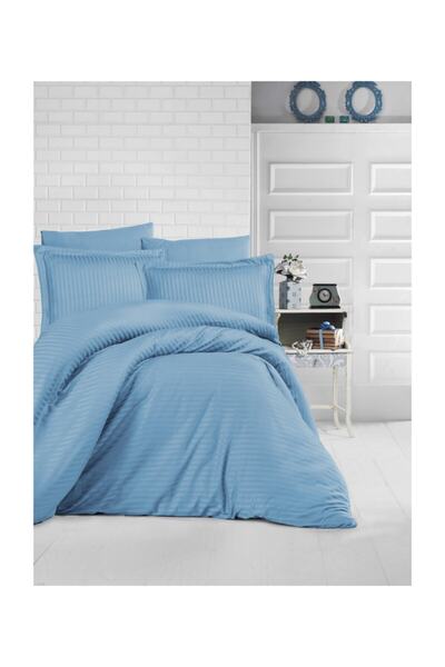Clasy Çizgili Saten Çift Kişilik Nevresim Takımı Turkuaz -Çizgili Saten-Turkuaz