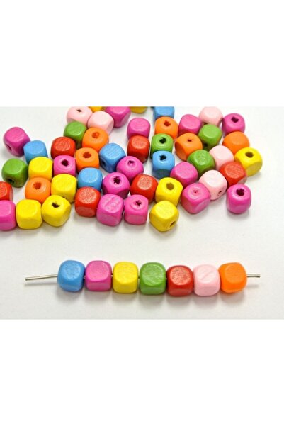 Kikajoy Πολύχρωμες Ξύλινες Χάντρες Κύβου Ξύλινης Σανίδας Μικτά Χρώματα 40 τμχ