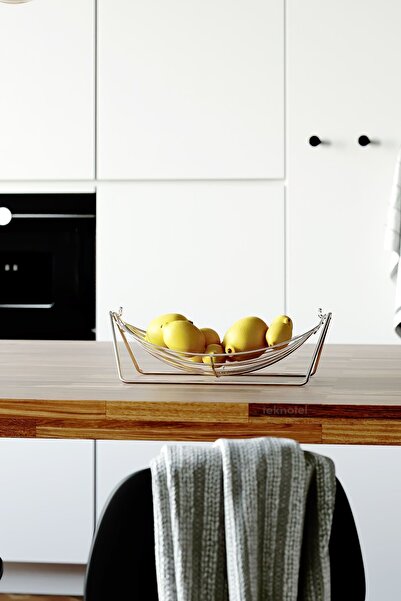 Teknotel سلة فواكه - وعاء معدني، أصفر ذهبي، موديل Mg307