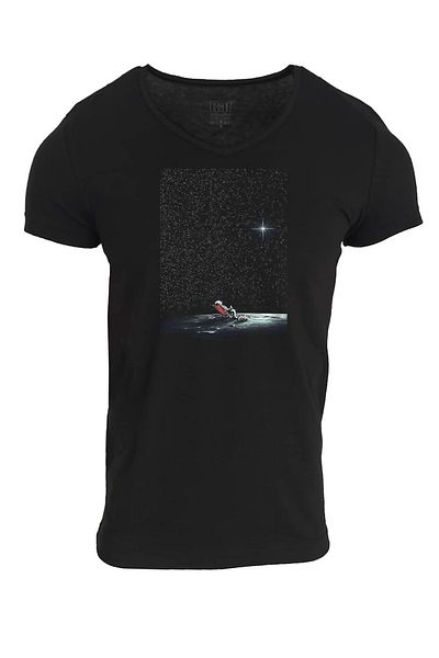 Raf Coll Μαύρο μπλουζάκι Unisex με V λαιμόκοψη
