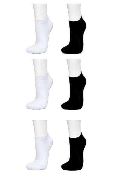 socksbox Șosete scurte fără cusături din bambus alb și negru, pachet de 6