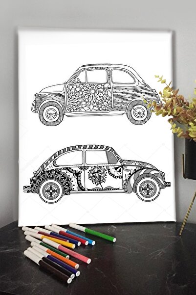 KanvasSepeti Araba 4 40x30cm Çocuklar Için Özel Boyanabilir Tablo Tuval Manda...