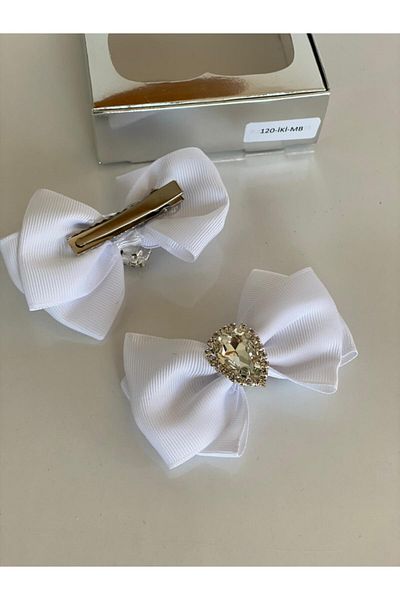 QUEEN AKSESUAR White 2-Piece Crystal Stoned Girl's Baby Girl's Collar Buckle