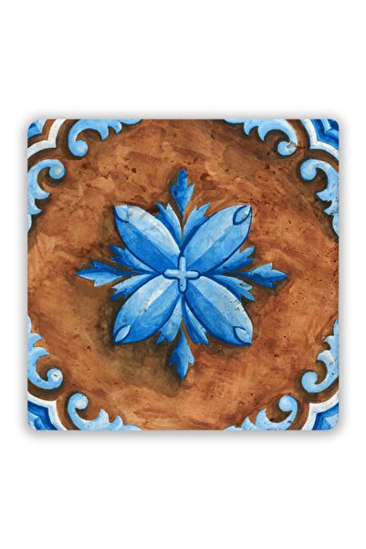 Oscar Stone Decor Σουβέρ από φυσική πέτρα με τυπωμένο σχέδιο πλακιδίων 10x10 εκ.