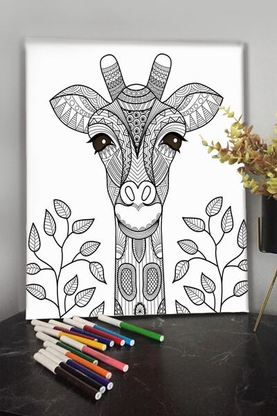 KanvasSepeti Zürafa 40x30cm Çocuklar Için Özel Boyanabilir Tablo Tuval Mandala Kalem Hediyesi Yoktur.
