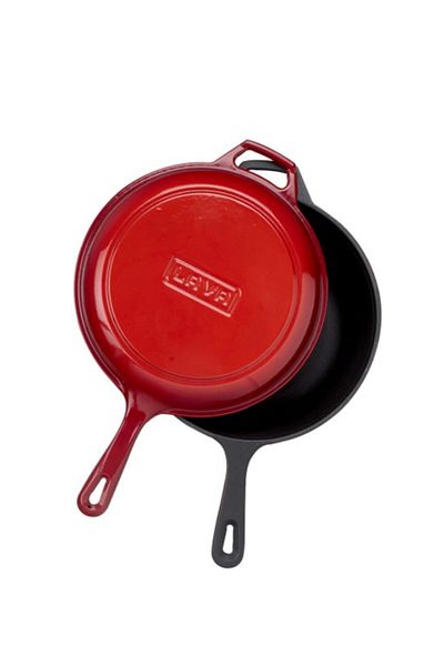 Lava Cast Iron Combo Deep Pan Pot 26 Cm Metal Handle with Lid (Red)