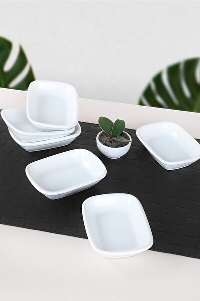 Keramika وعاء سناكات مستطيل أبيض / قارب 13 سم 6 قطع