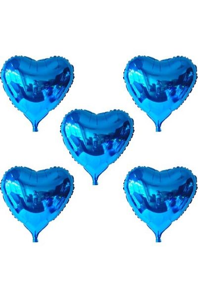 Parti dolabı 5 Pieces Blue Foil Heart Balloon 45 cm Flying with Helium