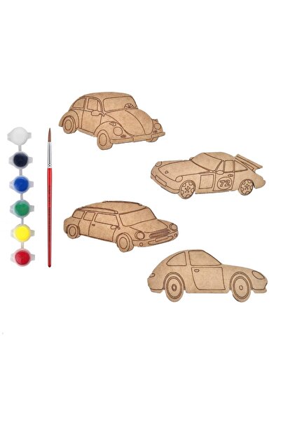 Tahtakurusu Tasarım Eğitici Ahşap Boyama Seti Arabalar 01