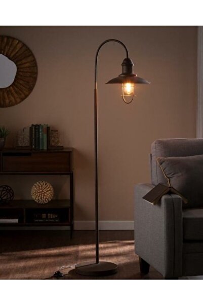 demet habek mylights S Retro Rustik Mat Siyah Rustik Ayaklı Lambader Köşe Lambası