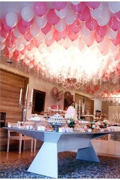 MERİ PARTİ 100 Pieces Pink White Metallic Balloon And Chain Birthday Metallic Balloon