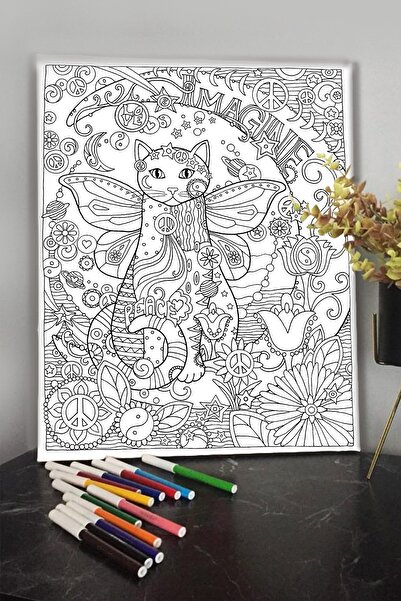 KanvasSepeti Kedi 6 40x30cm Çocuklar Için Özel Boyanabilir Tablo Tuval Mandal...