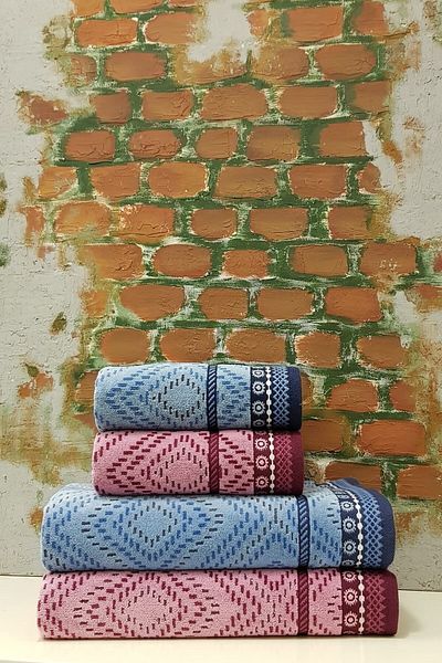 Özdilek Σετ πετσετών μπάνιου Venna 4 τεμαχίων - 70x140cm+50x90 cm- Ροζ Μπλε