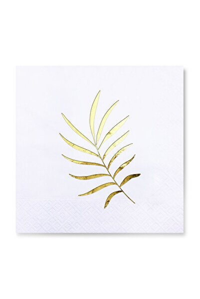 Story عبوة من 16 منديل ورقي أبيض بنمط أوراق الشجر الاستوائية الذهبية - 33 × 3...