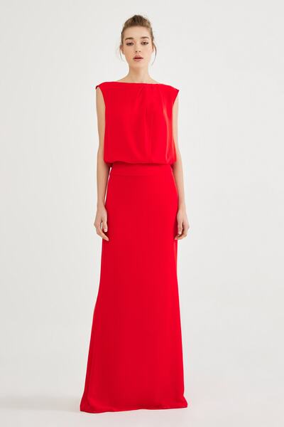 ÖZLEM KAYA Kadın Kırmızı Şifon Elbise