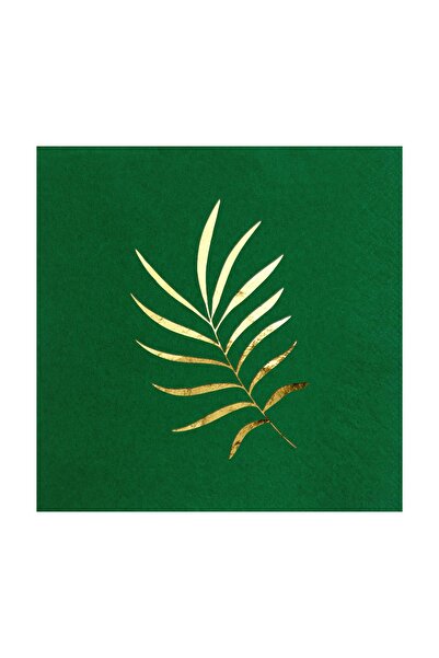 Story ورق ذهبي منقوش بأوراق استوائية 16 عبوة مناديل ورقية ملونة خضراء 33 × 33 سم