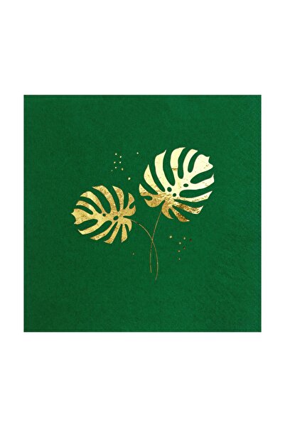 Story ورق ذهبي منقوش بأوراق المونسترا 16 عبوة مناديل ورقية ملونة باللون الأخضر الداكن 33 × 33 سم