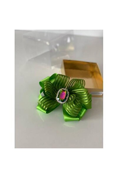 QUEEN AKSESUAR Green Ribbon Crystal Stone Clip Buckle