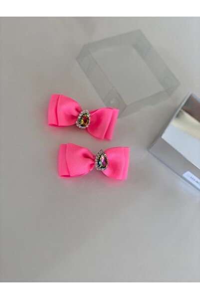 QUEEN AKSESUAR Νέον ροζ πόρπη με κρυστάλλινη πέτρα 2' με κούμπωμα