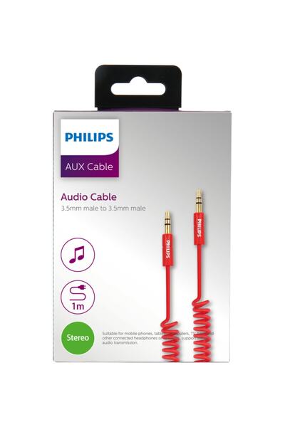 Philips Swr2102/93 3.5 Mm Jack Spiral Aux Ses Kablosu - 1 mt