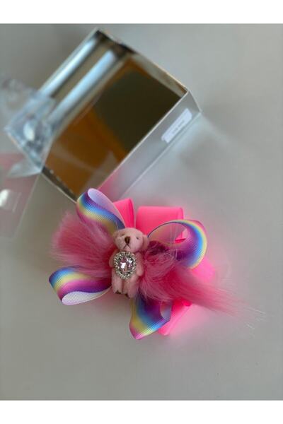 QUEEN AKSESUAR Ursuleț de pluș cu curcubeu roz neon decorat pentru fetiță