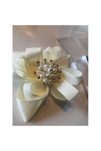 QUEEN AKSESUAR Cream Pearl Stoned Mother Girl Baby Gift Clip Buckle
