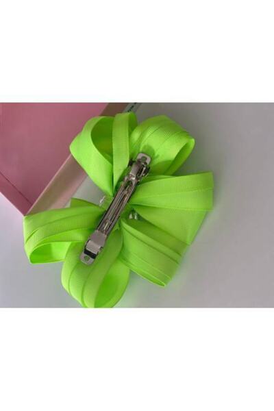 QUEEN AKSESUAR Neon Green Crystal Stoned Bow Mother Girl Baby Gift Clip-on Buckle