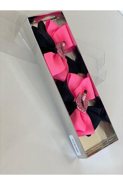 QUEEN AKSESUAR Neon Pink Black 2-Piece Metal Lip Brooch Girl Child Baby Girl Collared Buckle