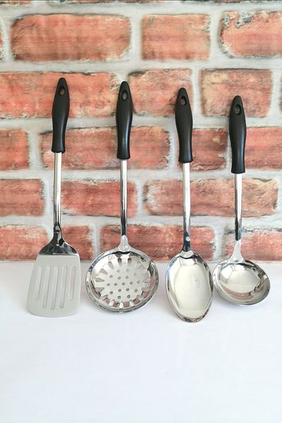 ELEGANCEV Stainless Steel Spoon-bucket-colander-spatula- Serving Set-4 Pieces
