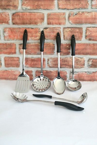 ELEGANCEV Stainless Steel Spoon-bucket-colander-spatula-sauce Ladle-6 Pieces