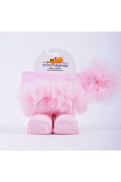 Minidamla Baby Girl Kokoş Hair Banded Socks Set Pink