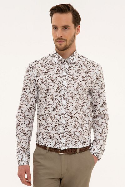 Pierre Cardin Καφέ Slim Fit πουκάμισο