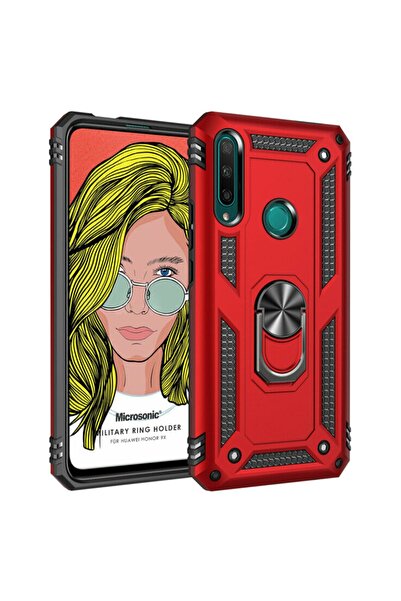 Microsonic Huawei Honor 9x Kılıf Military Ring Holder Kırmızı