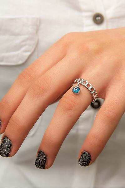 Papatya Silver 925 Ayar Nazar Boncuklu Gümüş Yüzük