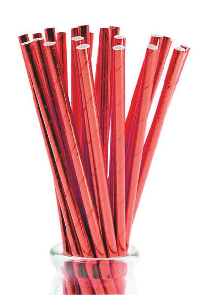 Dolphin Paper Straw Metalized Red 22cm 25pcs