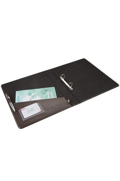 2K A4 Artificial Leather 2-Ring Elite Document Presentation Folder (250 Sheets Capacity) - Brown