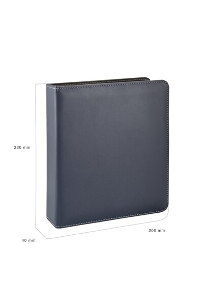 2K A5 Small Size Faux Leather Elite Document Presentation Folder with 2 Rings (250 SHEETS CAPACITY) - Navy Blue