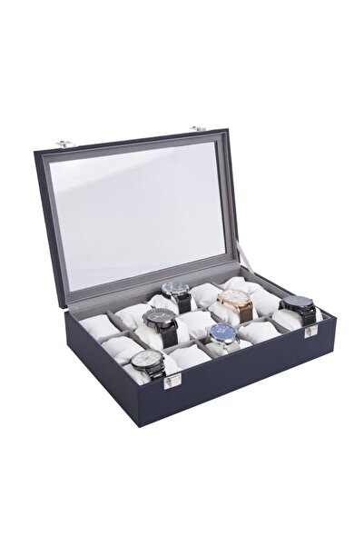 STAND MARKET 15'Li Navy Blue Içi Gri Saat Kutusu