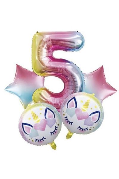 Partioutlet 5 Years Old Unicorn Foil Balloon Set 5 Pieces