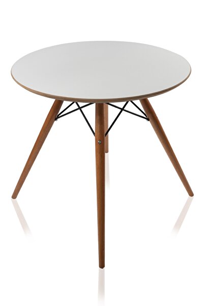 Dorcia Home Yuvarlak Eames Ahşap Ayaklı Ahşap Masa 2 Adet Beyaz Eames Sandalye Seti