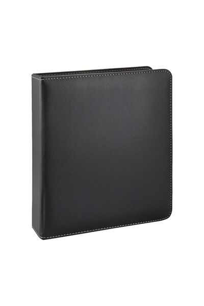 2K A5 Small Size Faux Leather Elite Document Presentation Folder with 2 Rings (250 SHEET CAPACITY) - Black